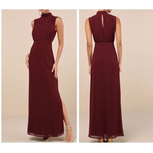 NWT Lulus Classic Elegance Plum Chiffon Sleeveless Mock Neck Maxi Dress Large